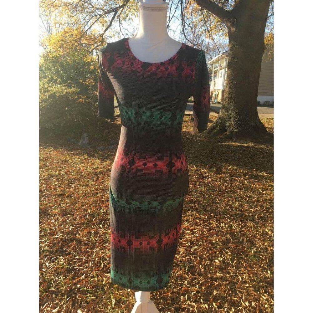 NWT Lularoe Women’s Julia Dress Size XS Geometric Black Pink Green Y4
